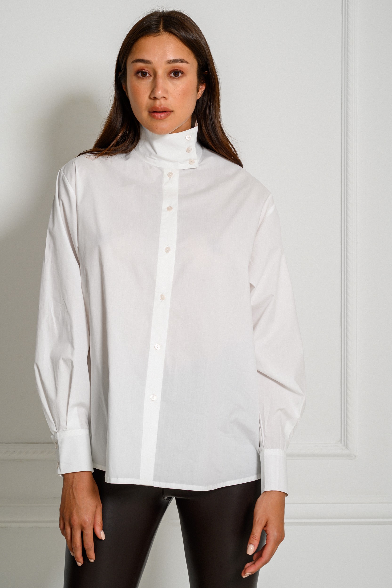 High collar shirt white - women clothes |ckontova | ckontova