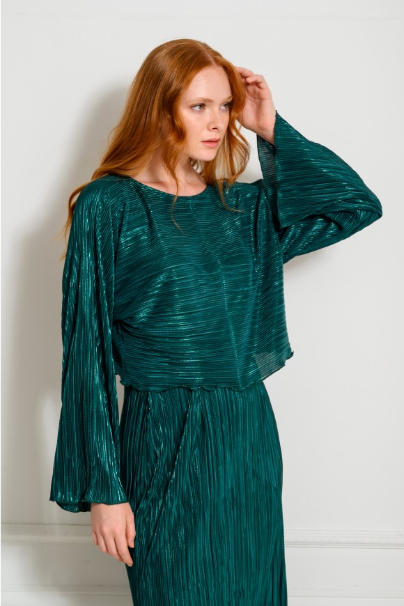 PLEATED LUREX TOP GREEN ONE SIZE