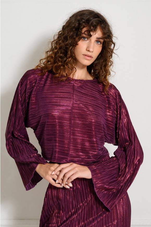 PLEATED LUREX TOP PURPLE ONE SIZE
