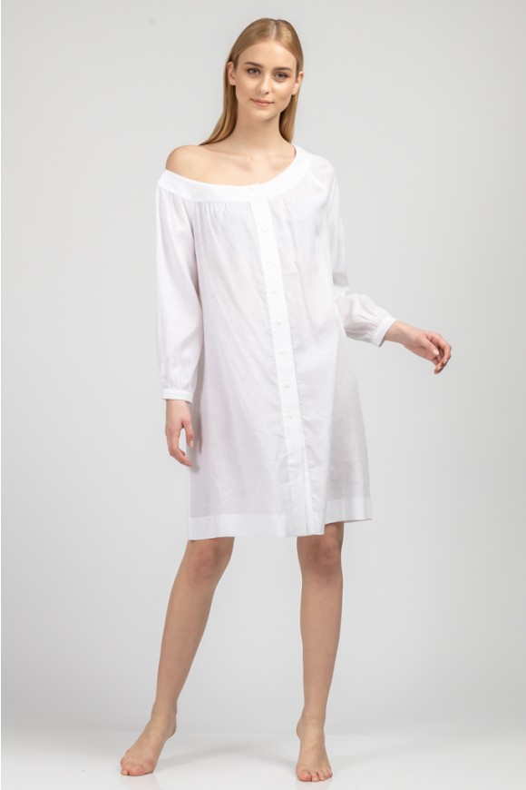 Φόρεμα με λοξό ντεκολτέ λευκό